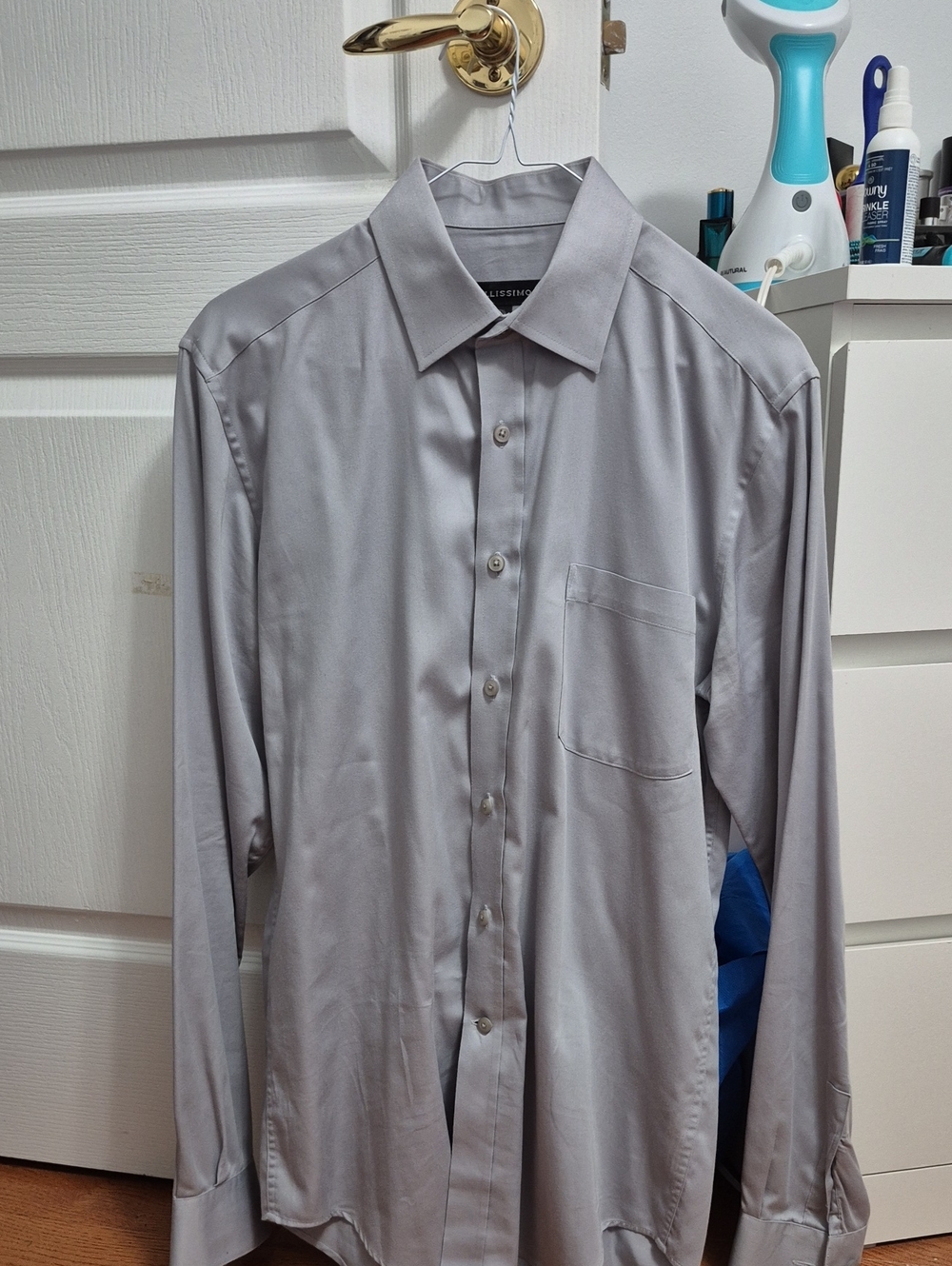Men's Light Gray Dress Shirt with Point Collar